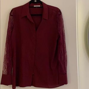 Calvin Klein Red Lace Sleeve Button Down